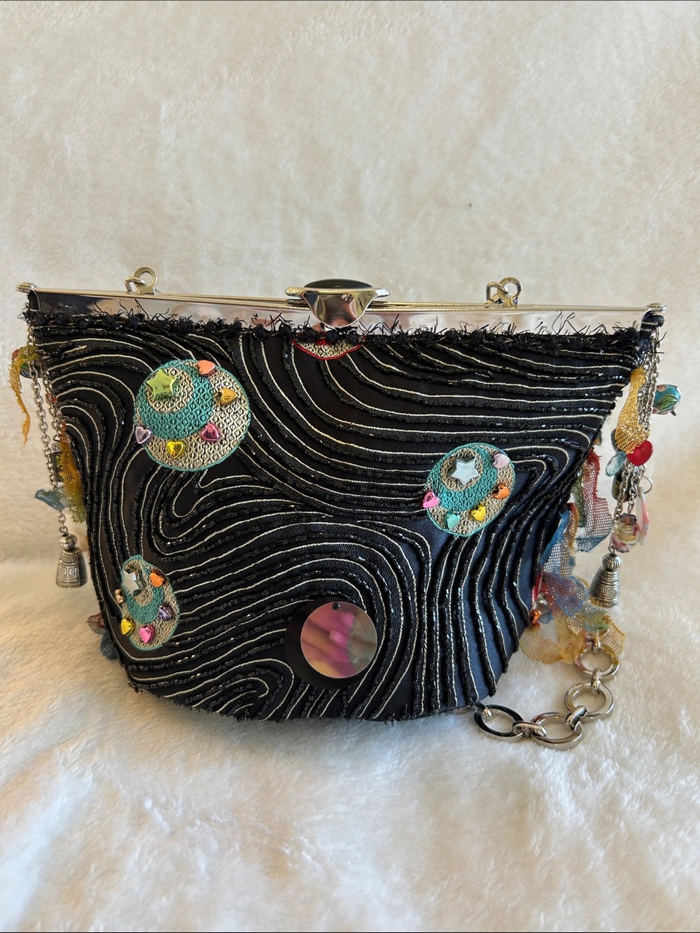 Mary Frances Black Beaded Embellished Chain-Handle Evening Bag - Picture 13 of 15